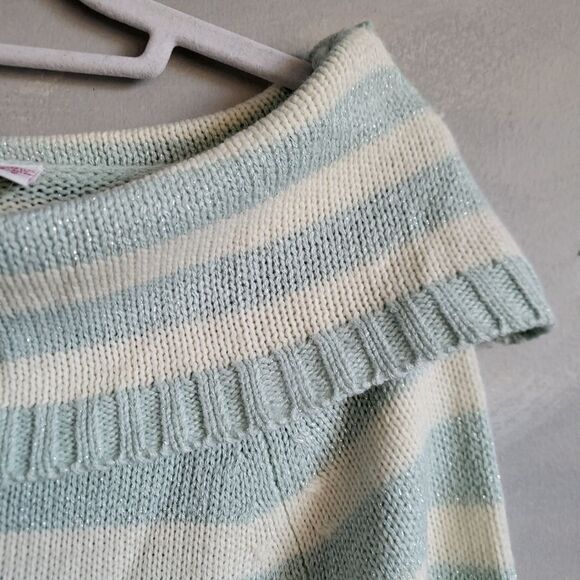 Bongo Fold-Over Cowl Neck Striped Tunic Sweater Icy Blue Shimmer Small NWOT - Picture 4 of 8